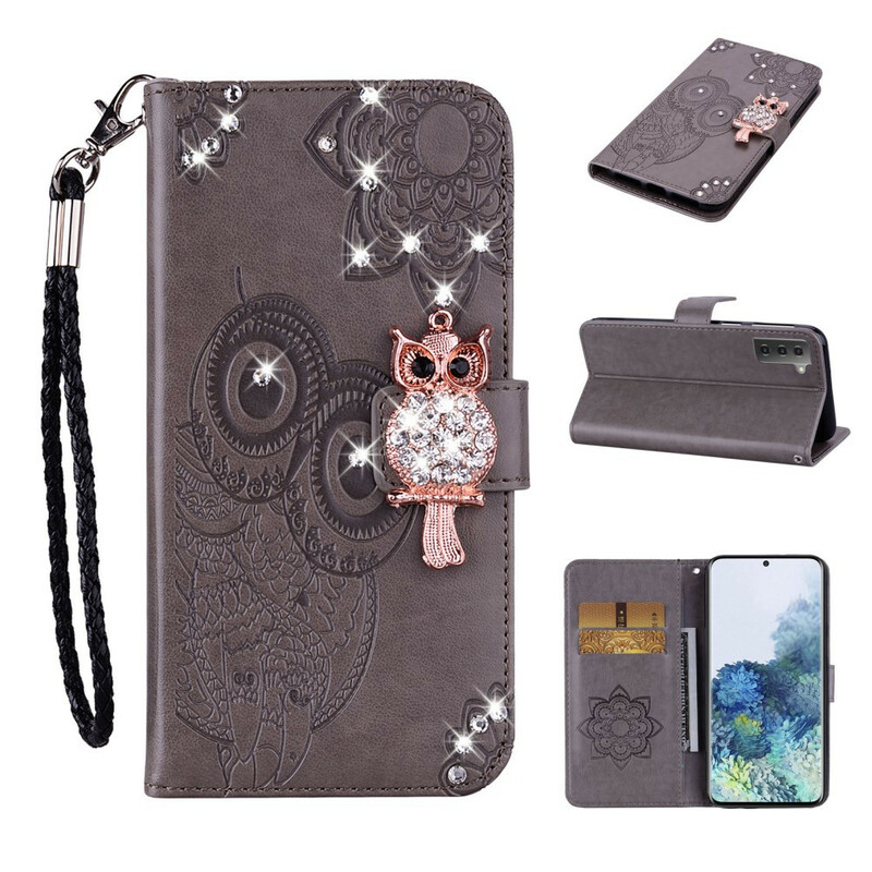 Housse Samsung Galaxy S21 FE Hibou Mandala et Breloque