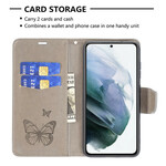 Housse Samsung Galaxy S21 FE Les Papillons en Vol avec Lanière
