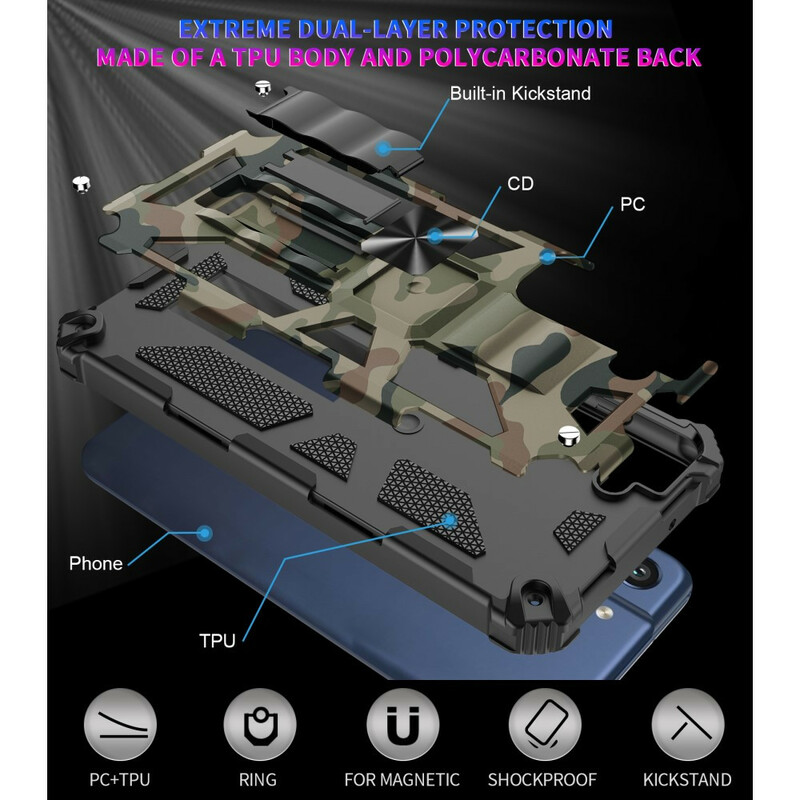 Coque Samsung Galaxy S21 FE Camouflage Support Amovible