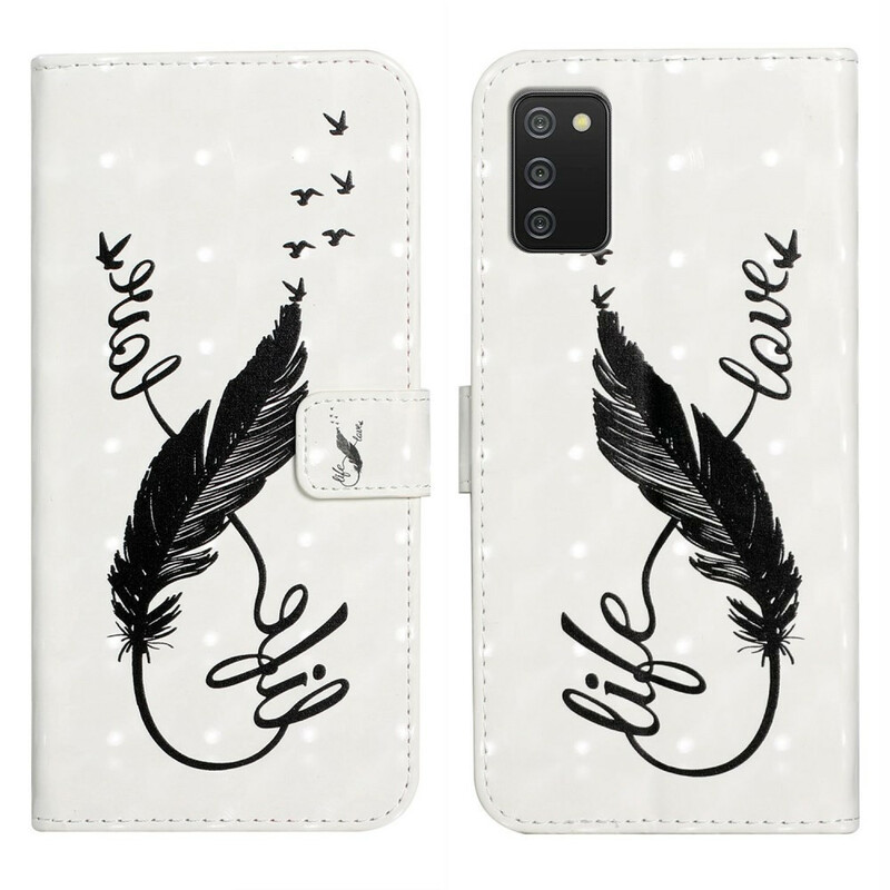 Housse Samsung Galaxy A02s Plume Life and Love Housse Samsung Galaxy A02s Plume Life and Love