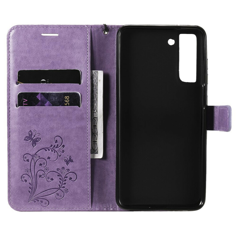 Housse Samsung Galaxy S21 FE Papillons Géants à Lanière Housse Samsung Galaxy S21 FE Papillons Géants à Lanière