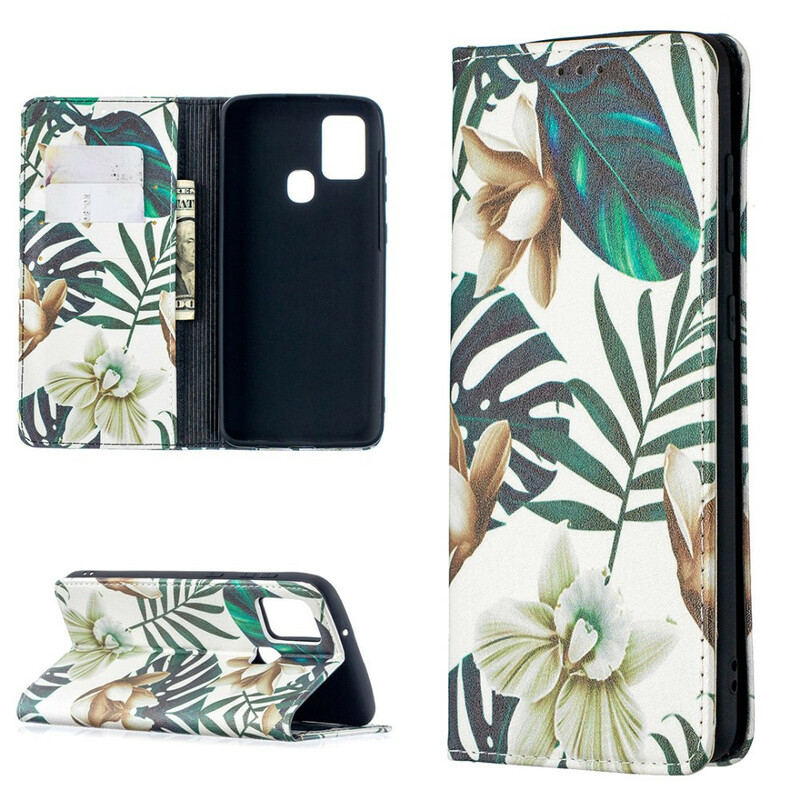Flip Cover Samsung Galaxy A21s Feuilles Ma Coque