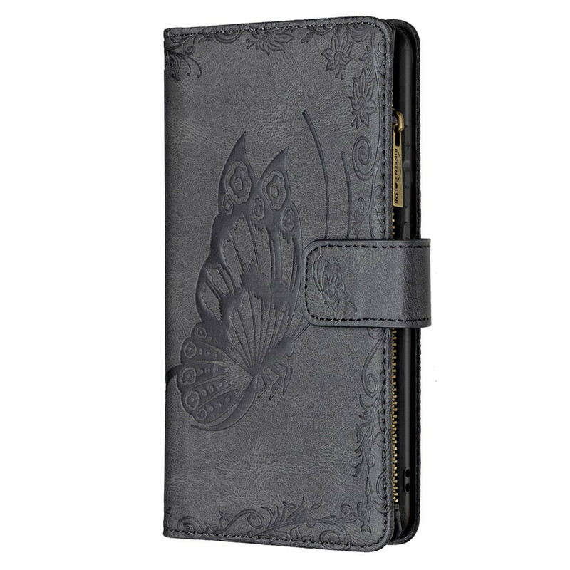 Housse Samsung Galaxy S21 FE Papillon Baroque Poche Zippée Housse Samsung Galaxy S21 FE Papillon Baroque Poche Zippée