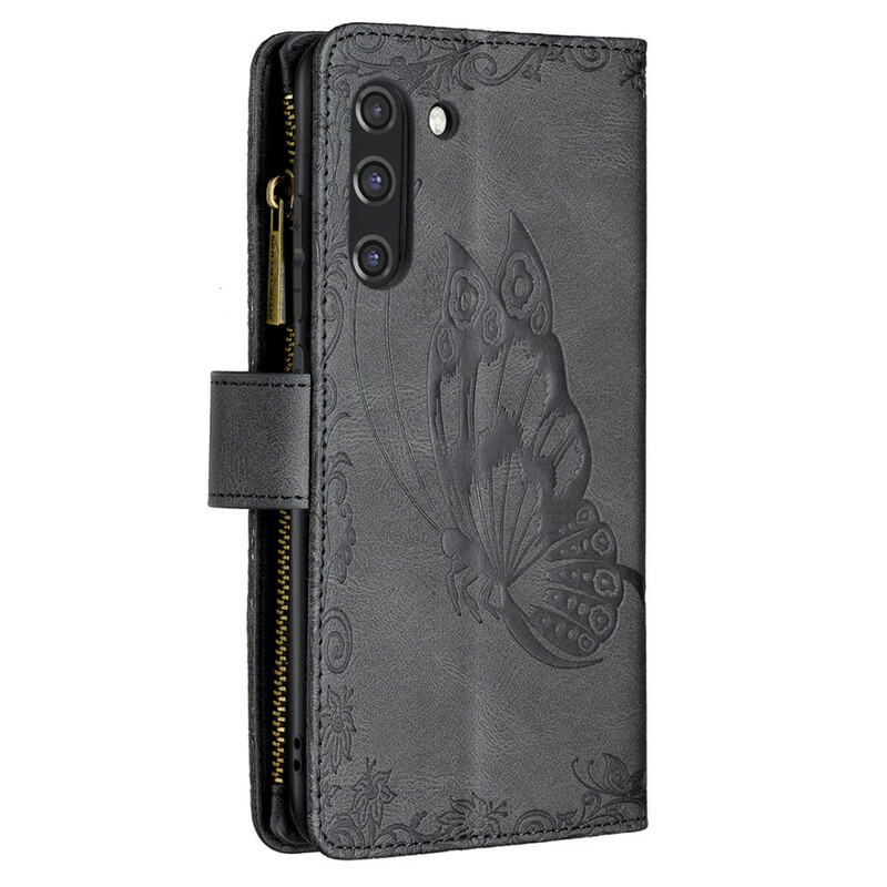 Housse Samsung Galaxy S21 FE Papillon Baroque Poche Zippée Housse Samsung Galaxy S21 FE Papillon Baroque Poche Zippée