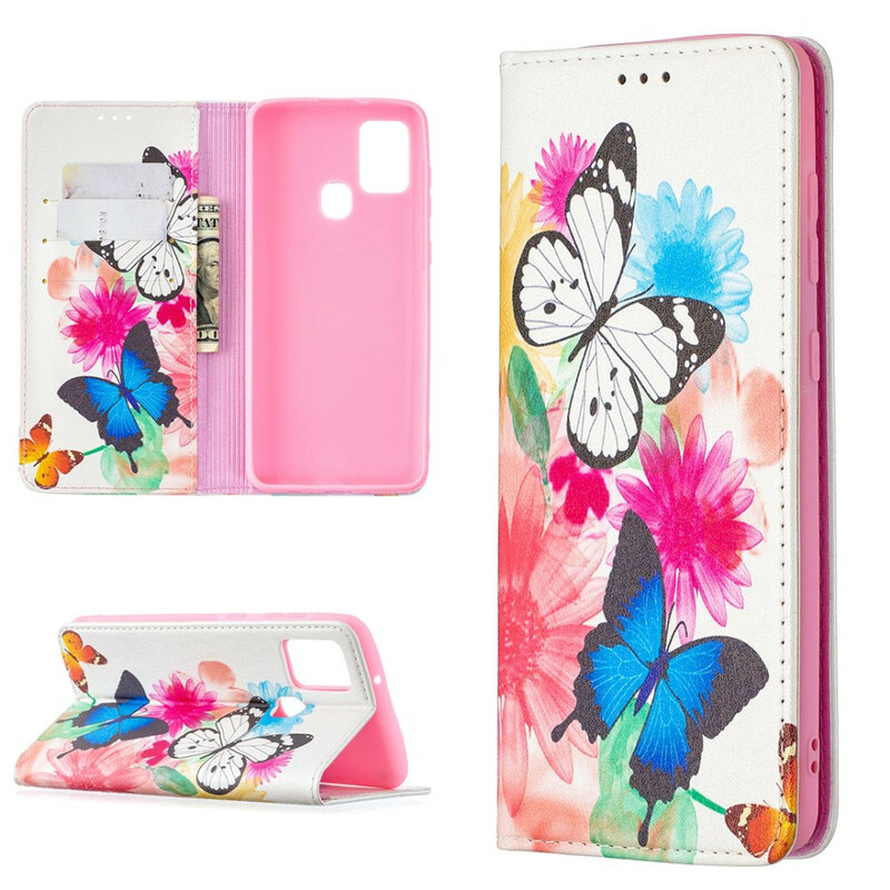 Flip Cover Samsung Galaxy A21s Papillons Colorés Flip Cover Samsung Galaxy A21s Papillons Colorés
