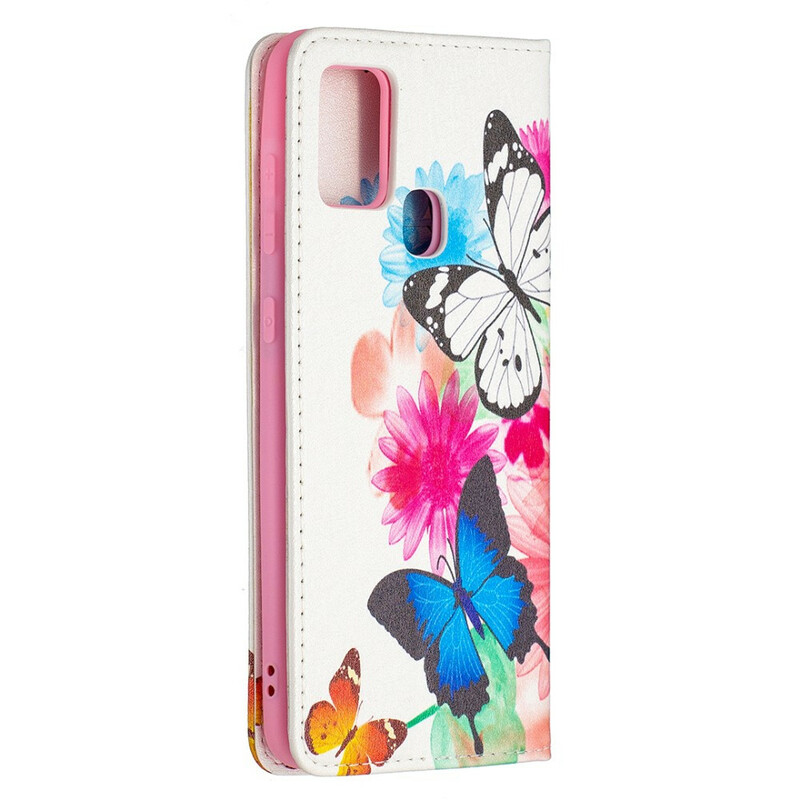 Flip Cover Samsung Galaxy A21s Papillons Colorés Flip Cover Samsung Galaxy A21s Papillons Colorés