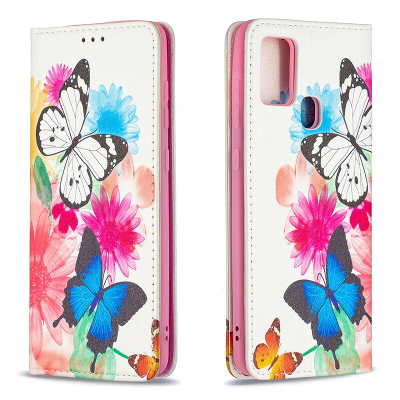 Flip Cover Samsung Galaxy A21s Papillons Colorés Flip Cover Samsung Galaxy A21s Papillons Colorés