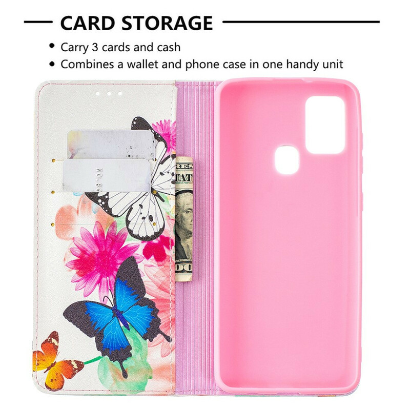 Flip Cover Samsung Galaxy A21s Papillons Colorés Flip Cover Samsung Galaxy A21s Papillons Colorés