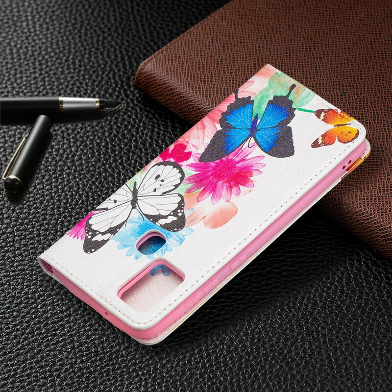 Flip Cover Samsung Galaxy A21s Papillons Colorés Flip Cover Samsung Galaxy A21s Papillons Colorés