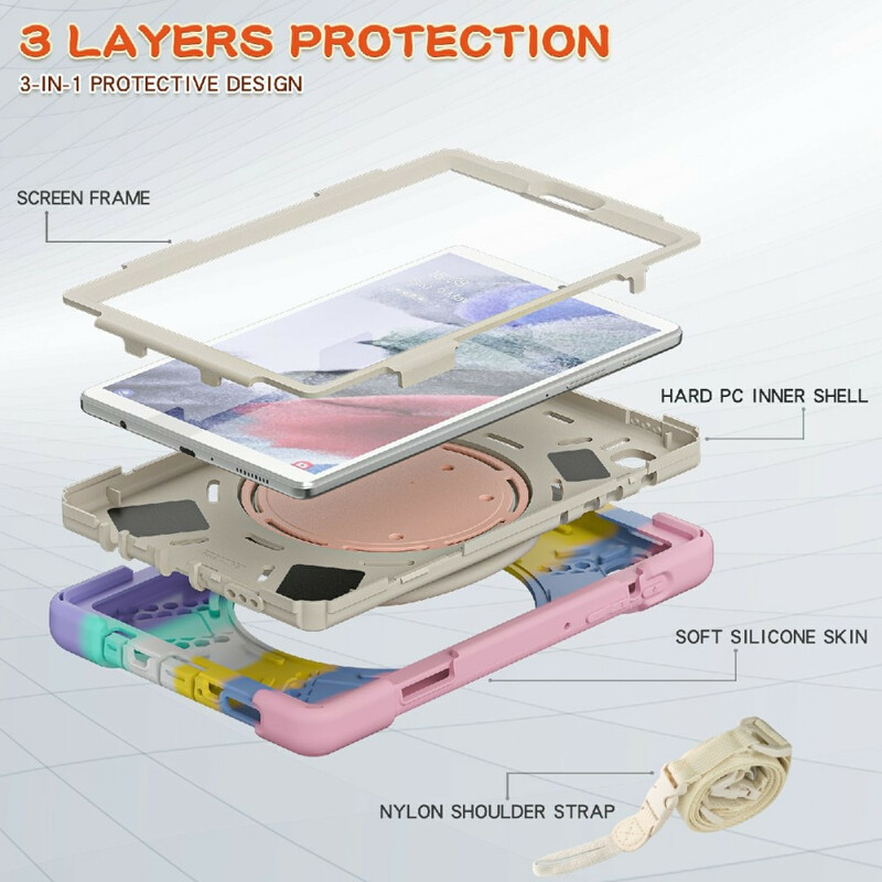 Coque Samsung Galaxy Tab A7 Lite Multi-Fonctionnelle Bandoulière Color