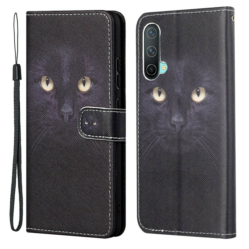 Housse OnePlus Nord CE 5G Yeux de Chat Noir à Lanière Housse OnePlus Nord CE 5G Yeux de Chat Noir à Lanière