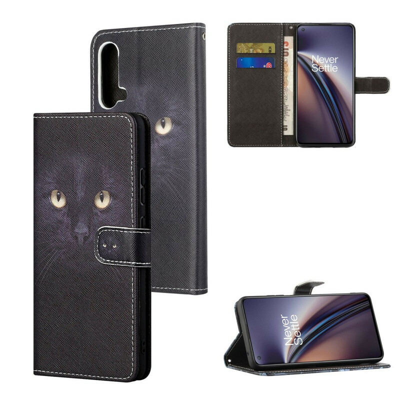 Housse OnePlus Nord CE 5G Yeux de Chat Noir à Lanière Housse OnePlus Nord CE 5G Yeux de Chat Noir à Lanière