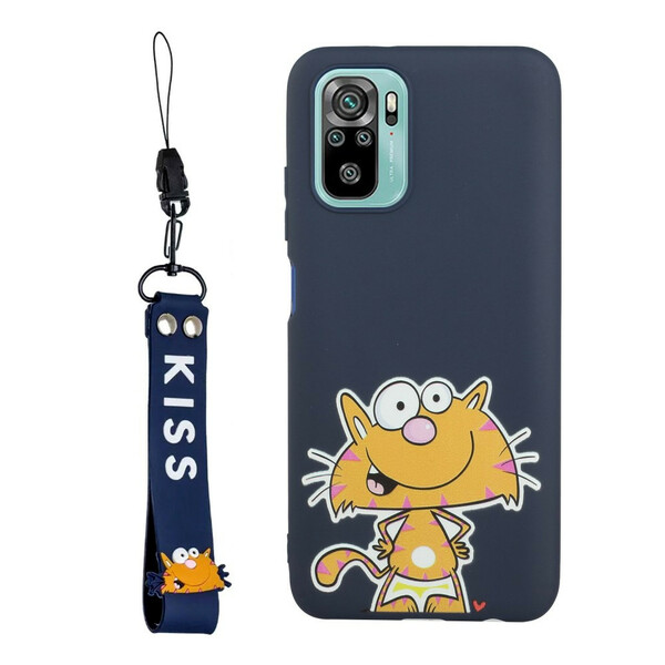 Coque Xiaomi Redmi Note 10 / Note 10s Chat avec Lanière Kiss