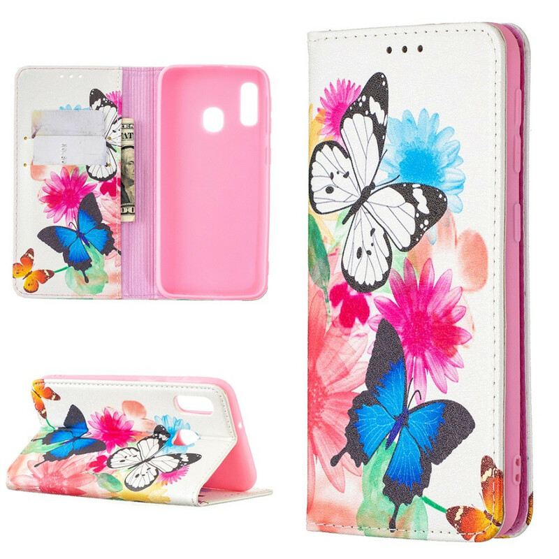 Flip Cover Samsung Galaxy A20e Papillons Colorés Flip Cover Samsung Galaxy A20e Papillons Colorés
