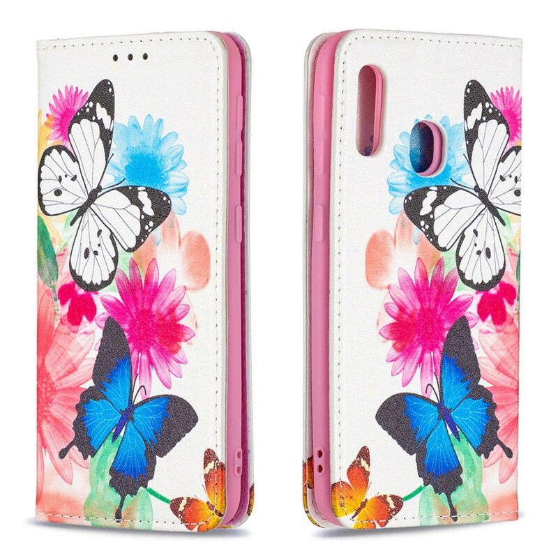 Flip Cover Samsung Galaxy A20e Papillons Colorés Flip Cover Samsung Galaxy A20e Papillons Colorés