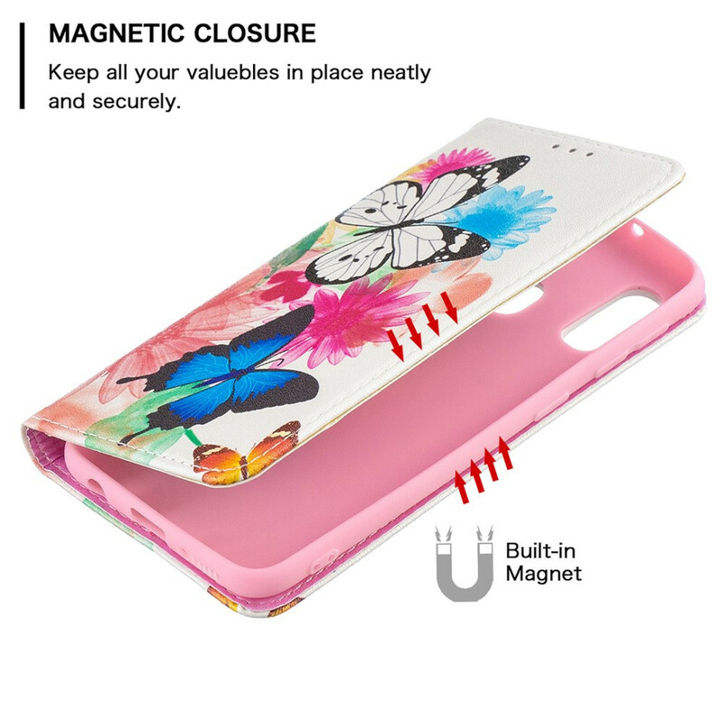 Flip Cover Samsung Galaxy A20e Papillons Colorés Flip Cover Samsung Galaxy A20e Papillons Colorés
