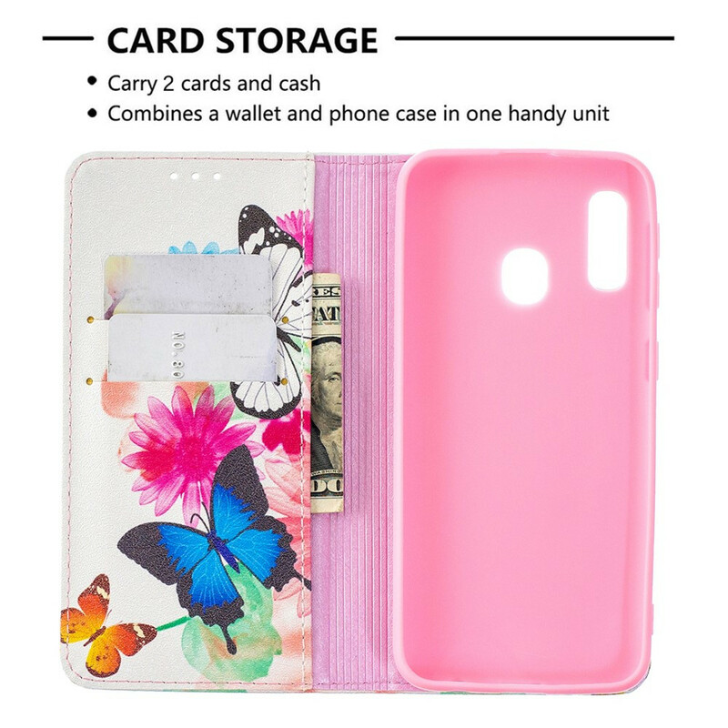 Flip Cover Samsung Galaxy A20e Papillons Colorés Flip Cover Samsung Galaxy A20e Papillons Colorés