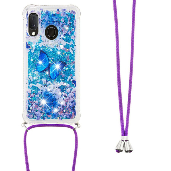 Coque Samsung Galaxy A20e à Cordon Paillettes Papillons