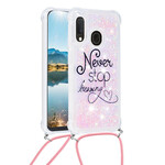 Coque Samsung Galaxy A20e à Cordon Paillettes Never Stop Coque Samsung Galaxy A20e à Cordon Paillettes Never Stop