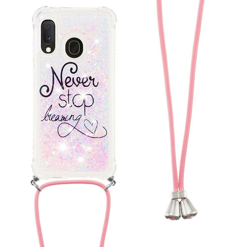 Coque Samsung Galaxy A20e à Cordon Paillettes Never Stop Coque Samsung Galaxy A20e à Cordon Paillettes Never Stop
