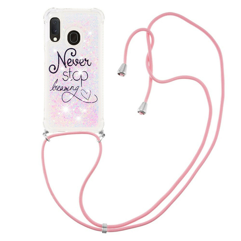 Coque Samsung Galaxy A20e à Cordon Paillettes Never Stop Coque Samsung Galaxy A20e à Cordon Paillettes Never Stop