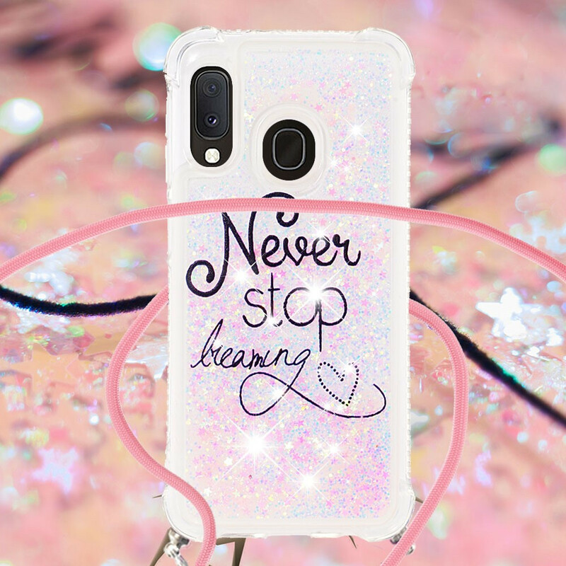 Coque Samsung Galaxy A20e à Cordon Paillettes Never Stop Coque Samsung Galaxy A20e à Cordon Paillettes Never Stop