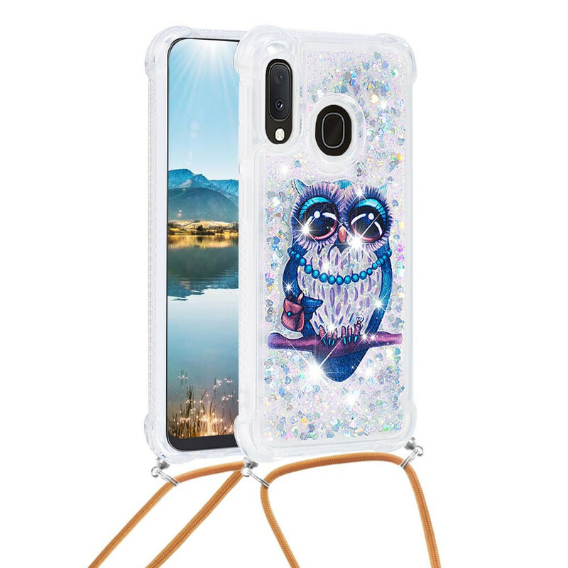 Coque Samsung Galaxy A20e à Cordon Paillettes Miss Hibou Coque Samsung Galaxy A20e à Cordon Paillettes Miss Hibou