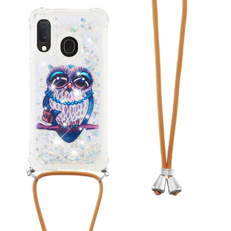 Coque Samsung Galaxy A20e à Cordon Paillettes Miss Hibou