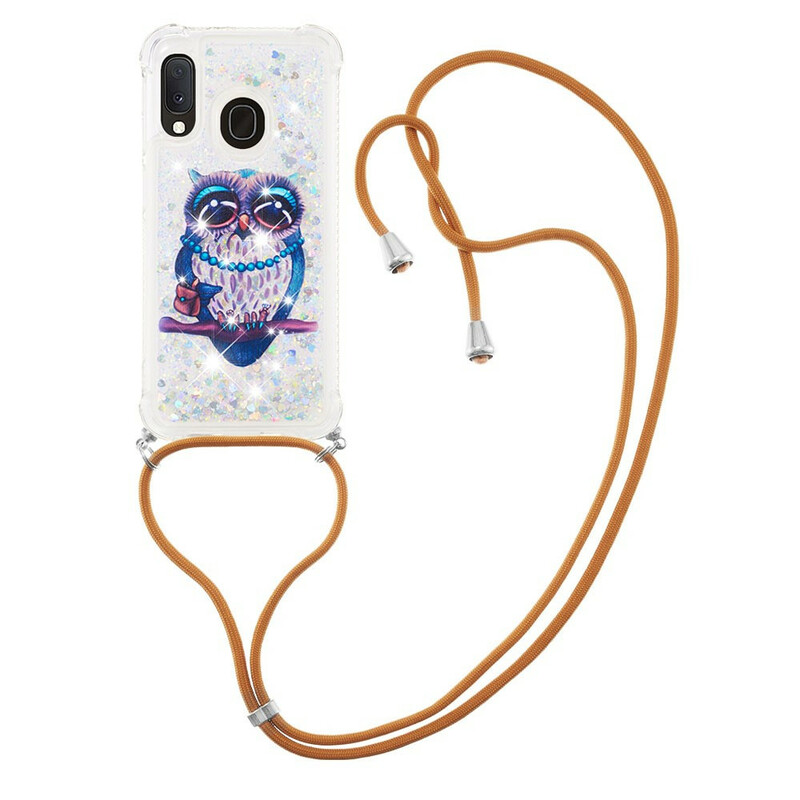 Coque Samsung Galaxy A20e à Cordon Paillettes Miss Hibou Coque Samsung Galaxy A20e à Cordon Paillettes Miss Hibou