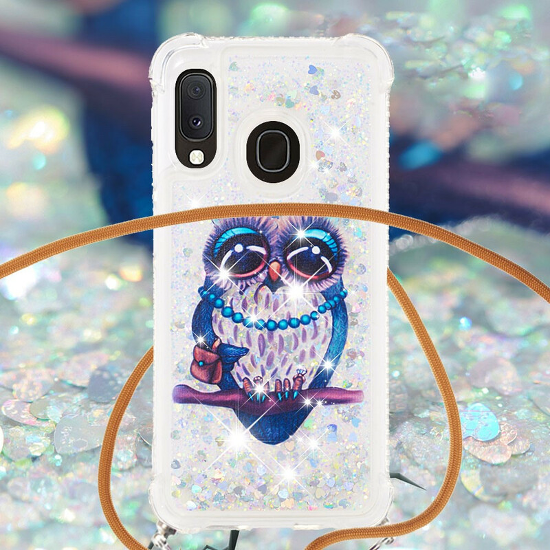 Coque Samsung Galaxy A20e à Cordon Paillettes Miss Hibou