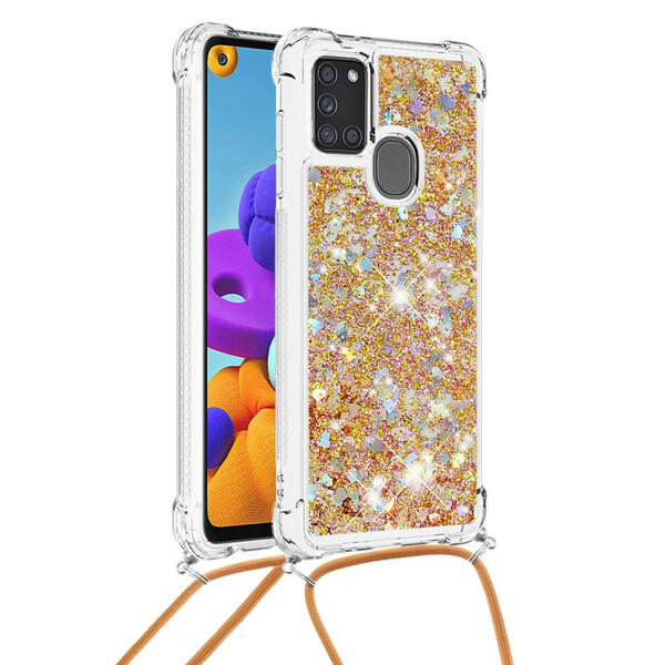 Coque Samsung Galaxy A21s Paillettes avec Cordon