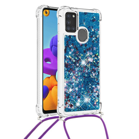 Coque Samsung Galaxy A21s Paillettes avec Cordon