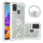 Coque Samsung Galaxy A21s Paillettes avec Anneau-Support