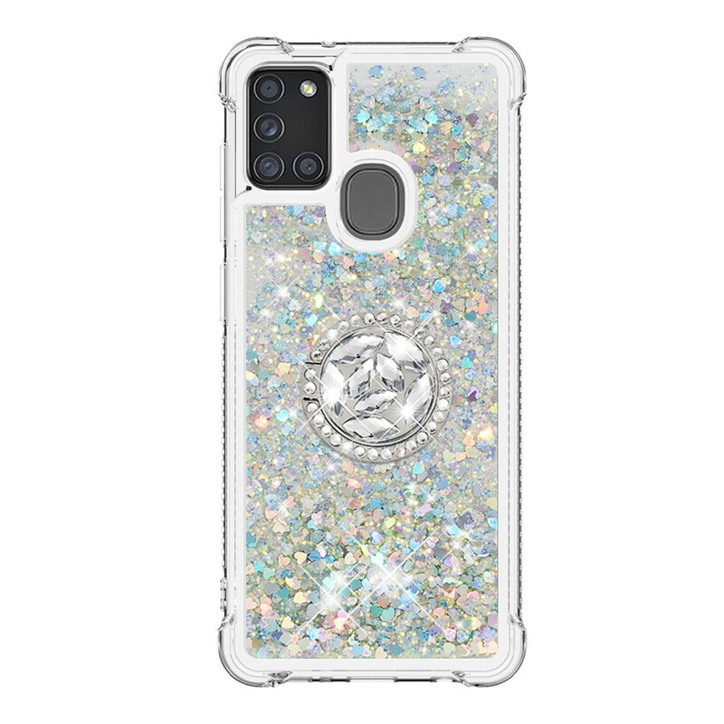 Coque Samsung Galaxy A21s Paillettes avec Anneau-Support