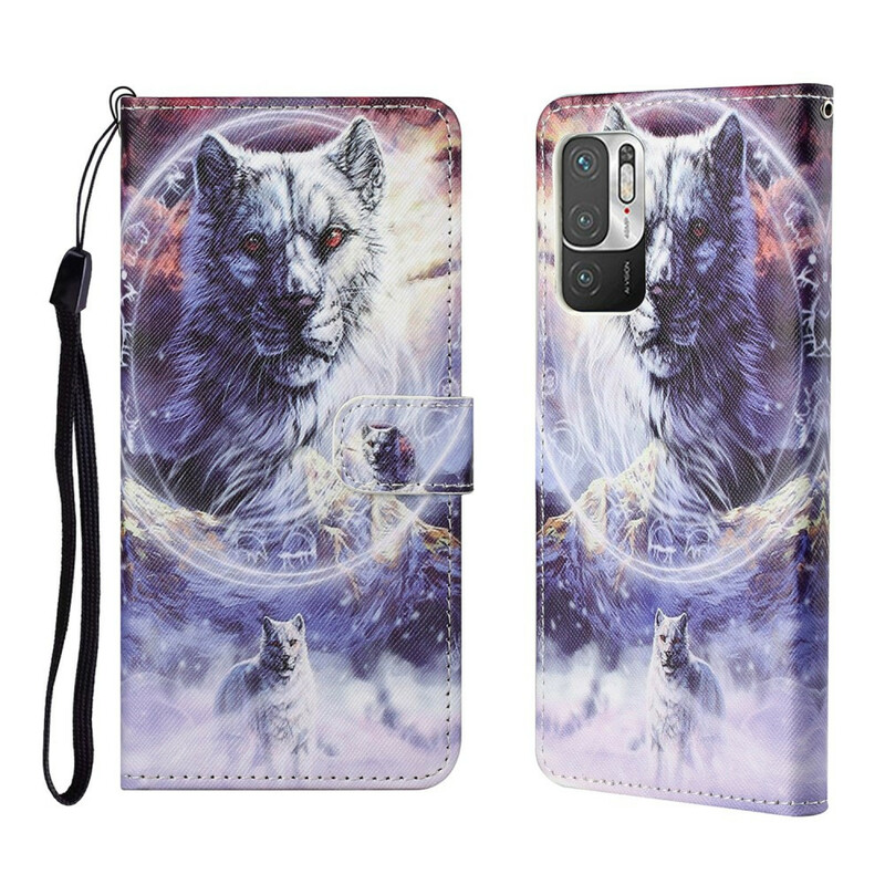 Housse Xiaomi Redmi Note 10 5G / Poco M3 Pro 5G Loup avec Lanière Housse Xiaomi Redmi Note 10 5G / Poco M3 Pro 5G Loup avec Lanière