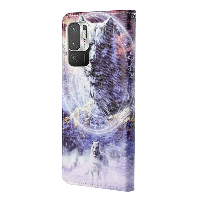 Housse Xiaomi Redmi Note 10 5G / Poco M3 Pro 5G Loup avec Lanière Housse Xiaomi Redmi Note 10 5G / Poco M3 Pro 5G Loup avec Lanière
