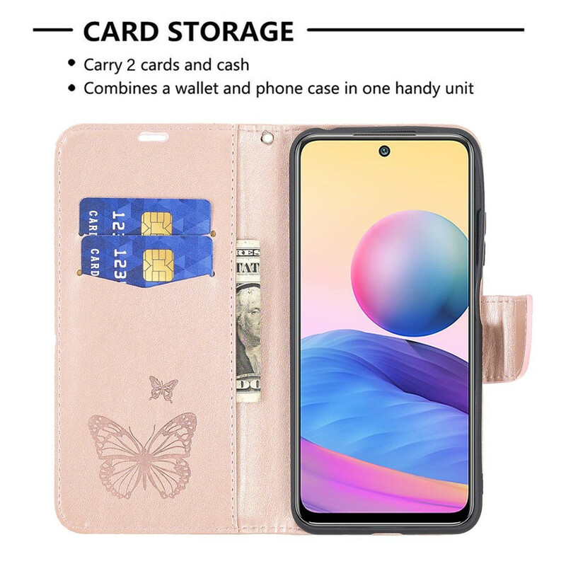 Housse Xiaomi Redmi Note 10 5G / Poco M3 Pro 5G Papillons Imprimés à Lanière