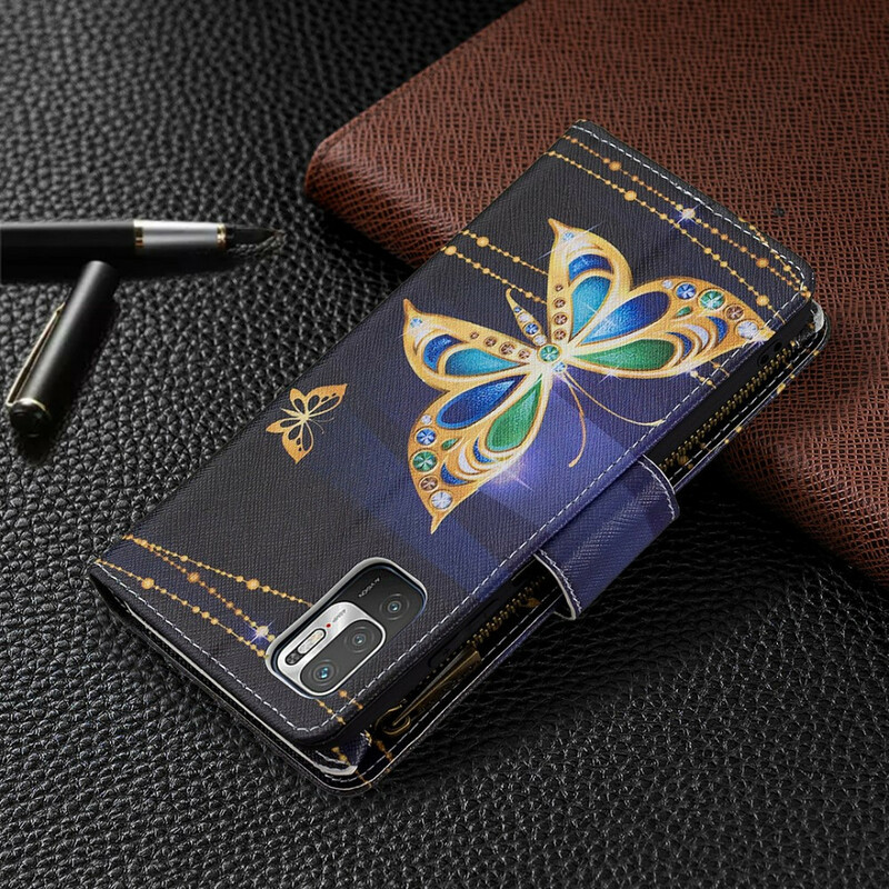 Housse Xiaomi Redmi Note 10 5G / Poco M3 Pro 5G Poche Zippée Papillons