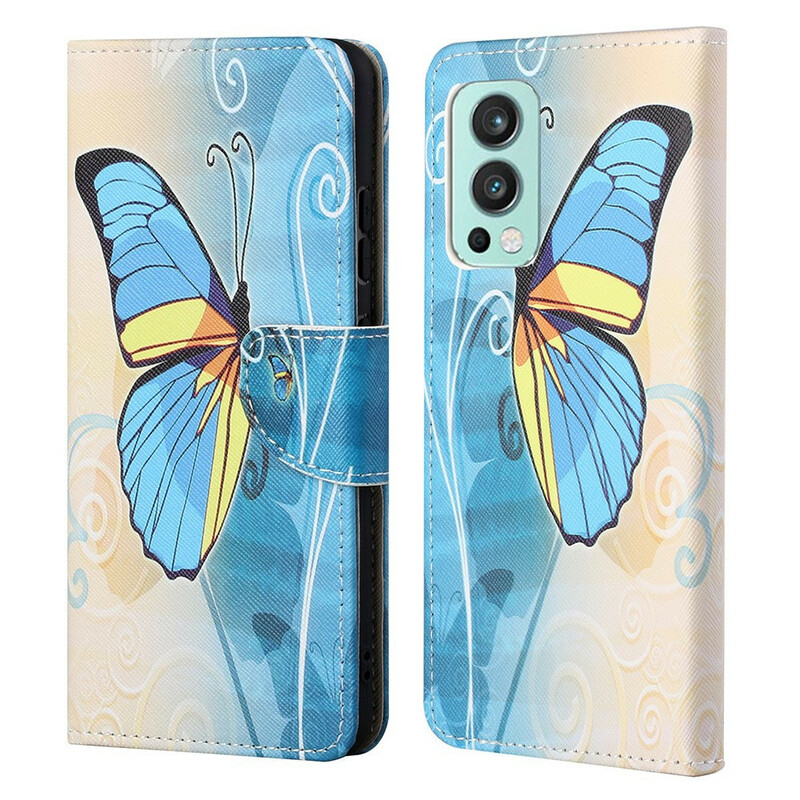 Housse OnePlus Nord 2 5G Papillon Bleu et Jaune