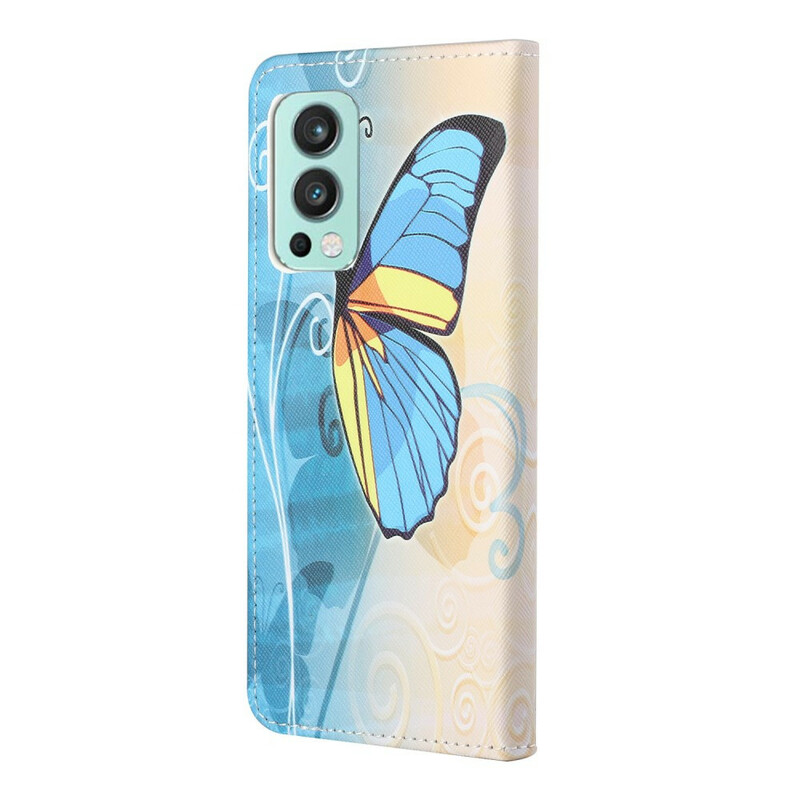 Housse OnePlus Nord 2 5G Papillon Bleu et Jaune Housse OnePlus Nord 2 5G Papillon Bleu et Jaune