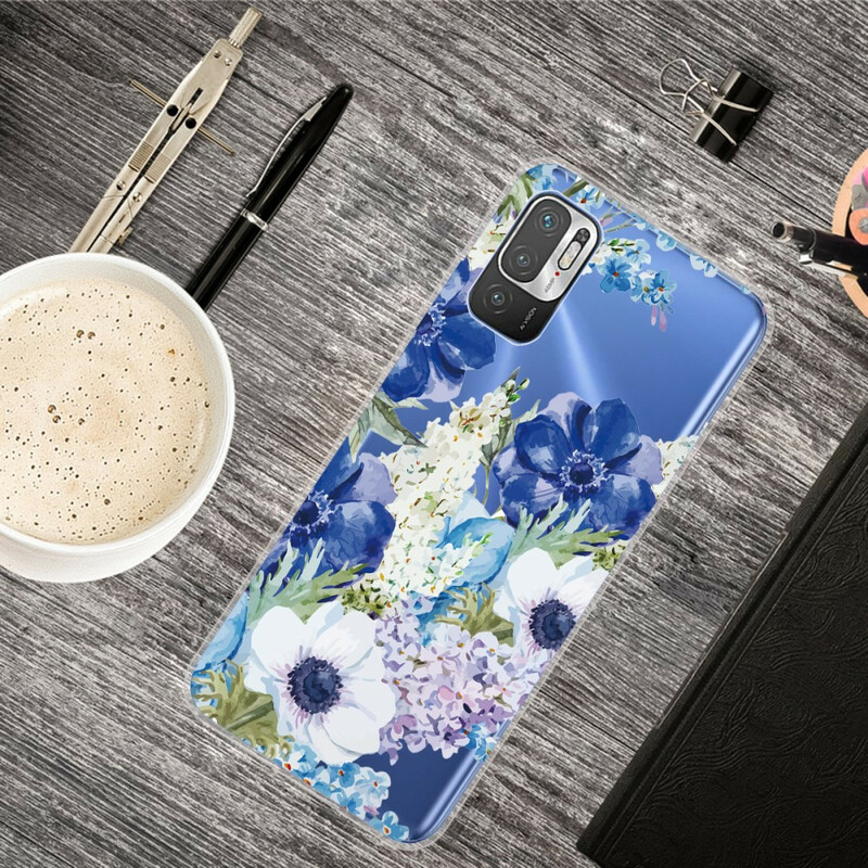 Coque Xiaomi Redmi Note 10 5G / Poco M3 Pro 5G Fleurs Bleues Aquarelle