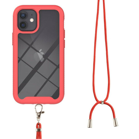 Coque iPhone 12 Mini Hybride avec Cordon et Contour Coloré
