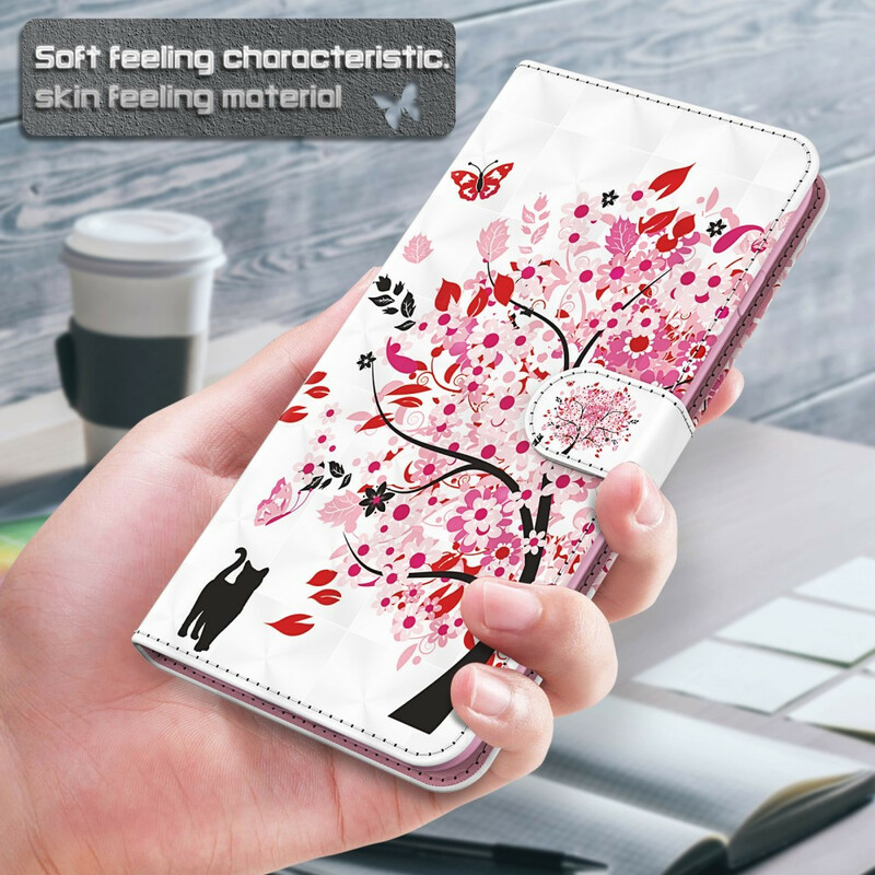 Housse iPhone 13 Mini Arbre Rose et Chat Noir