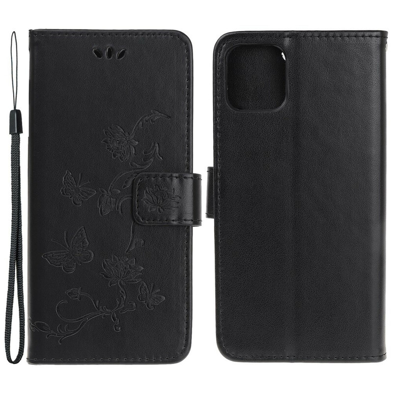 Housse iPhone 13 Mini Papillons et Fleurs à Lanière Housse iPhone 13 Mini Papillons et Fleurs à Lanière