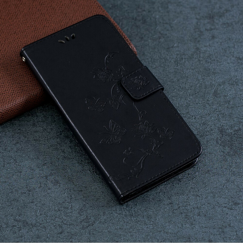 Housse iPhone 13 Mini Papillons et Fleurs à Lanière Housse iPhone 13 Mini Papillons et Fleurs à Lanière