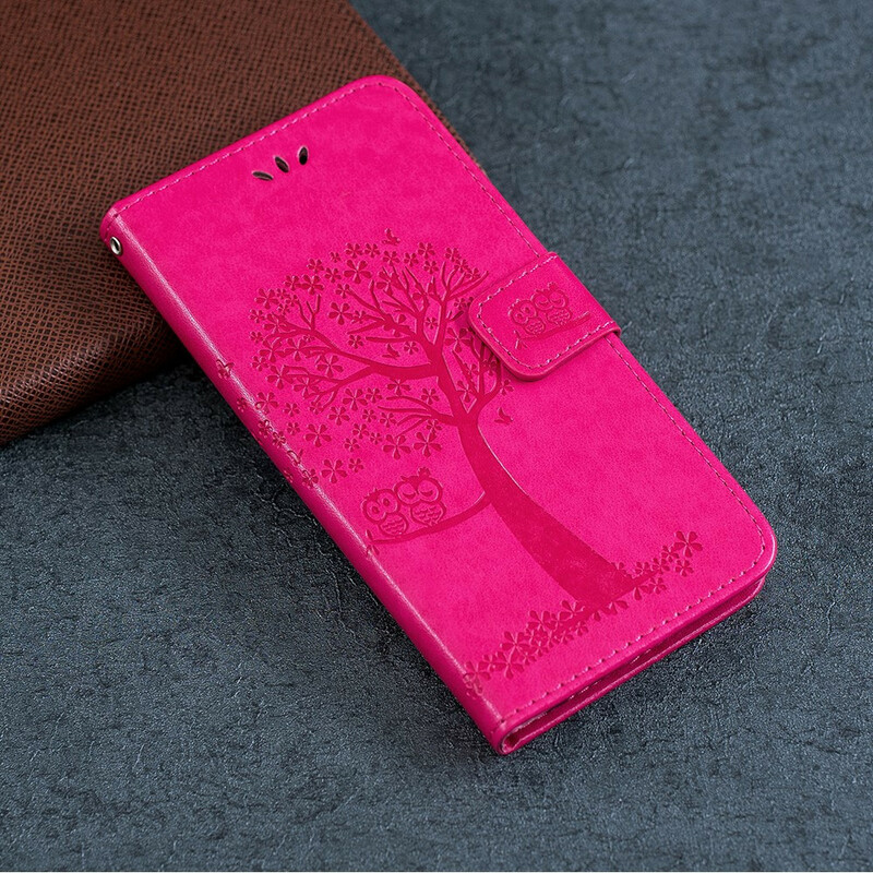 Housse iPhone 13 Mini Arbre et Hiboux à Lanière