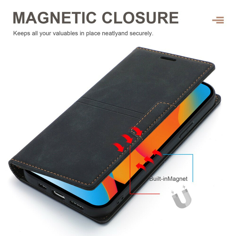 Flip Cover iPhone 13 Mini Style Cuir Couture Fermoir Magnétique Flip Cover iPhone 13 Mini Style Cuir Couture Fermoir Magnétique