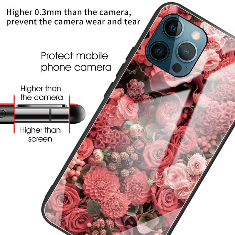 Coque iPhone 13 Pro Verre trempé Fleurs Roses