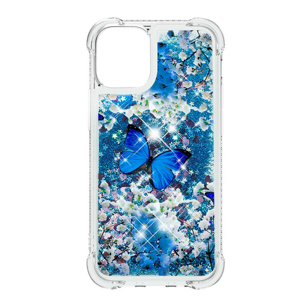 Coque iPhone 13 Pro Max Papillons Bleus Paillettes