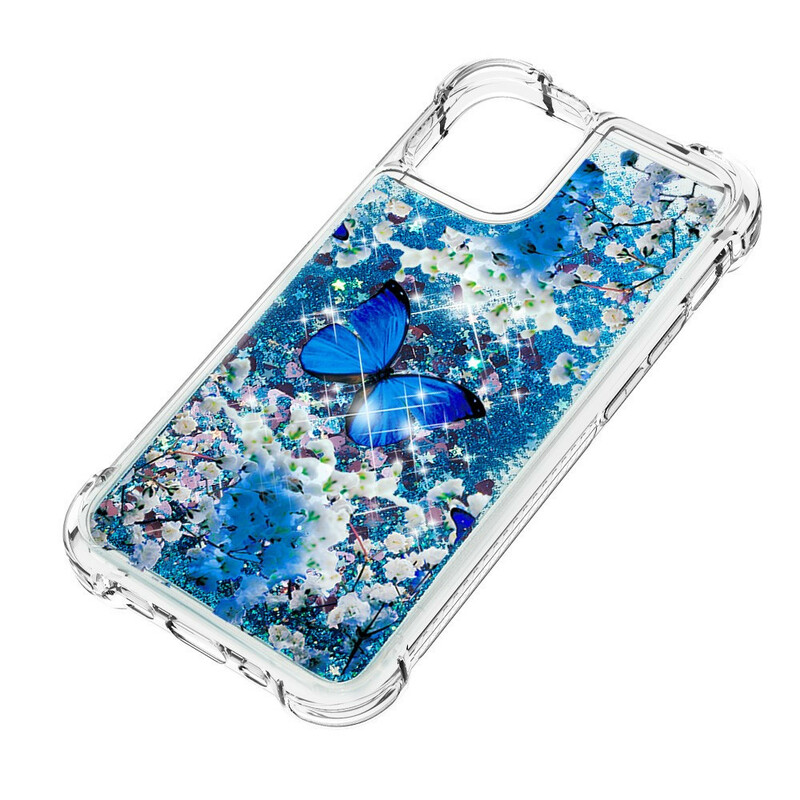 Coque iPhone 13 Pro Max Papillons Bleus Paillettes